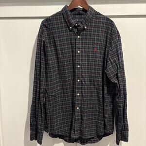 Ralph Lauren Shirt Mens 2XL Green Red Navy Plaid Button Down Flannel Cotton